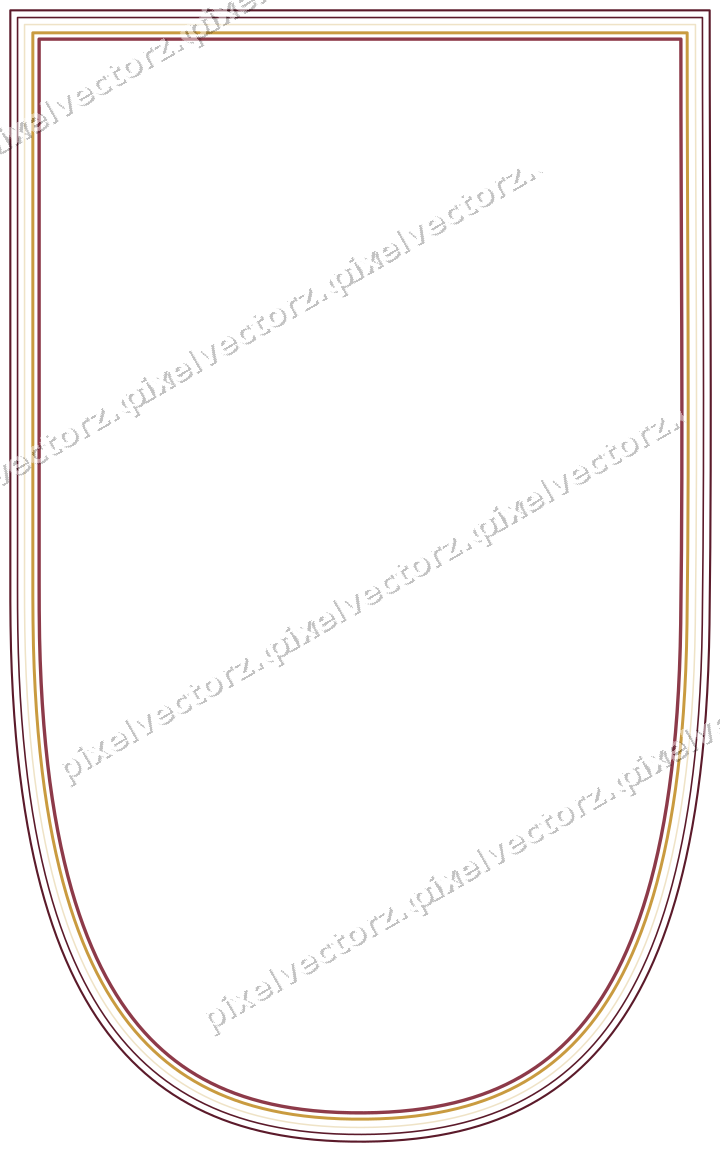 Decorative line art frame in dark pink and amber with shield