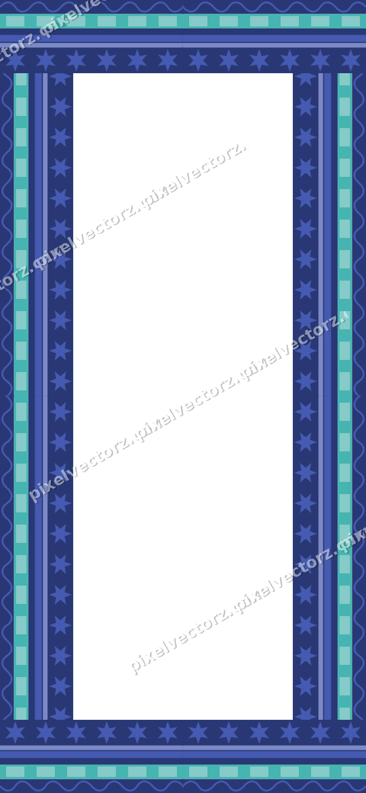 Decorative picture frame border in blue and cyan with dentil