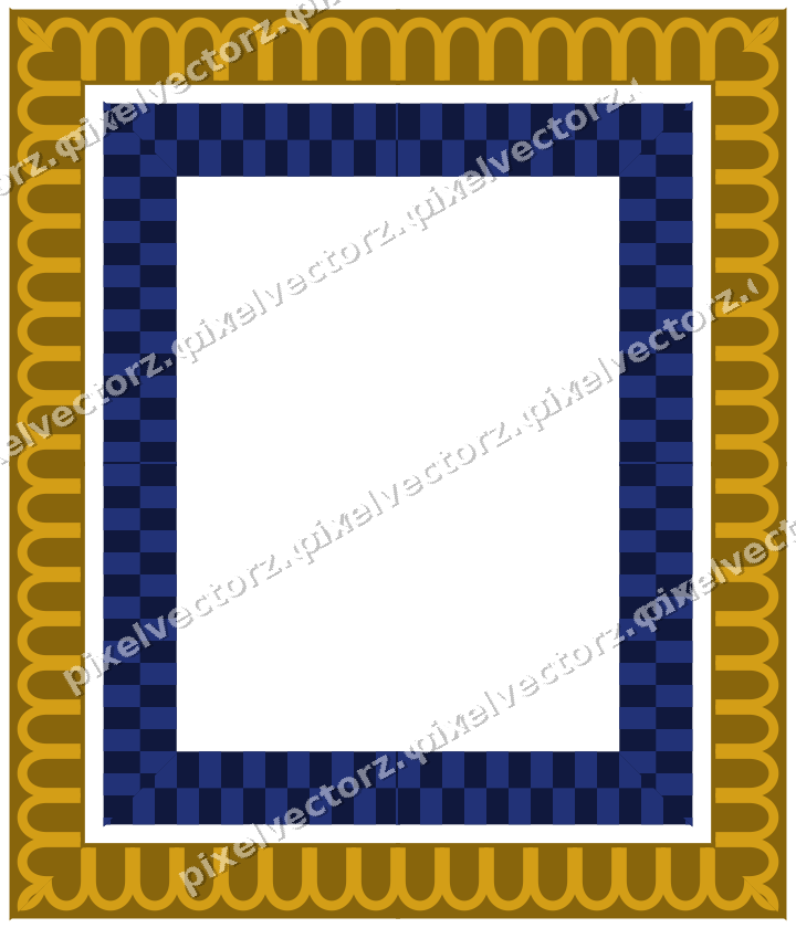 Decorative picture frame border in amber and blue with arcade frieze