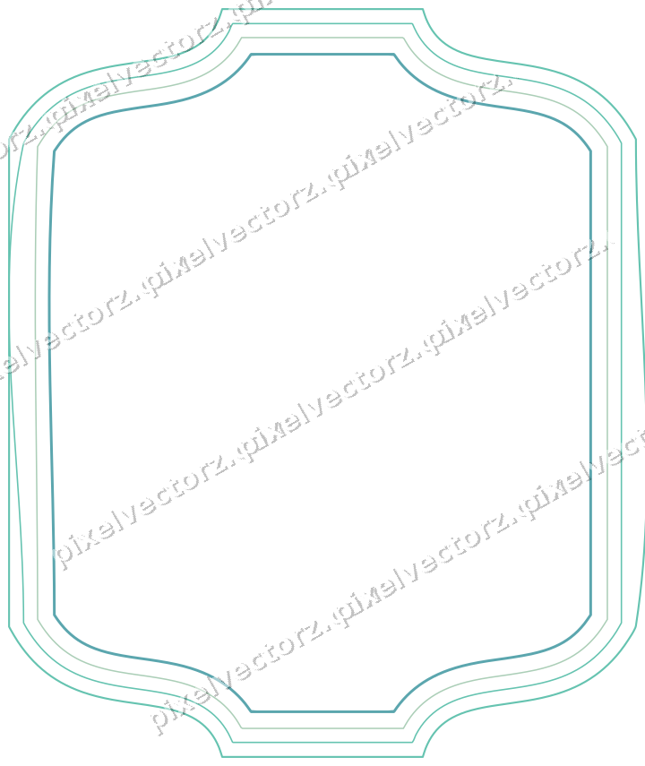 Decorative line art frame in green and teal with label plaque