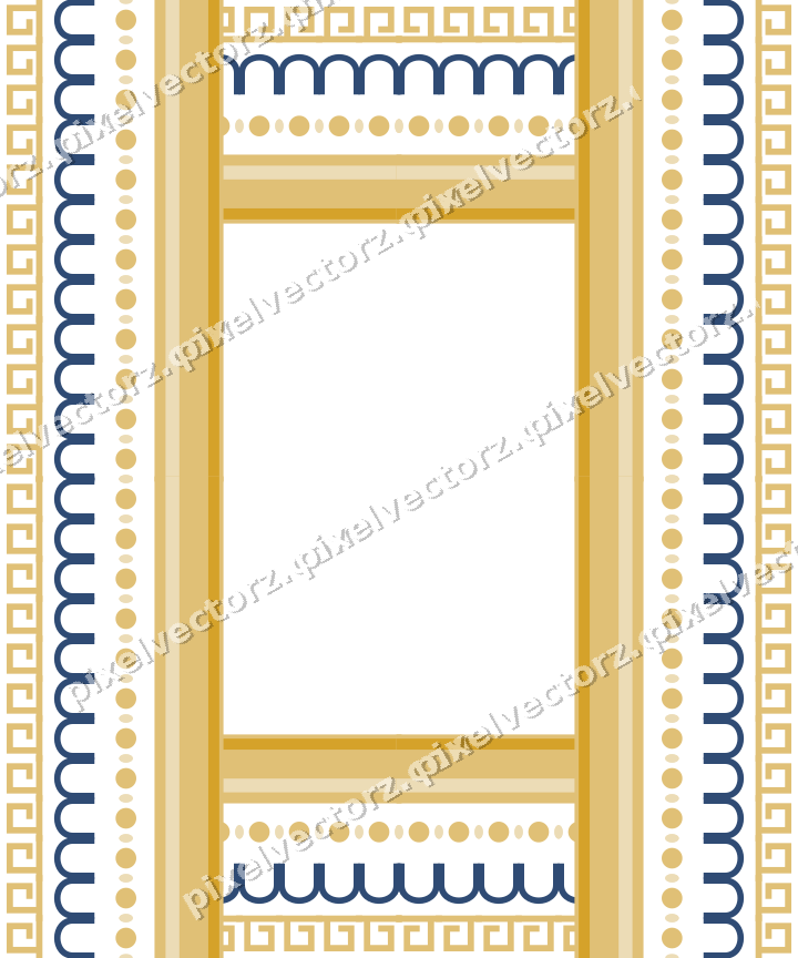 Decorative picture frame border in dark blue and amber with greek key