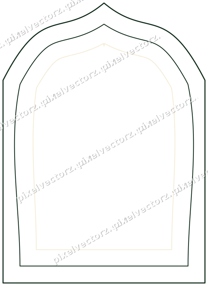 Decorative line art frame in dark green and amber with label plaque