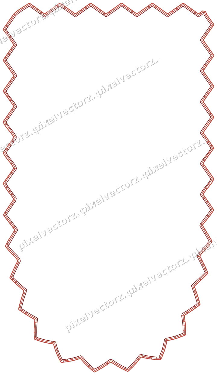Decorative line art frame in dark red and dark green with shield