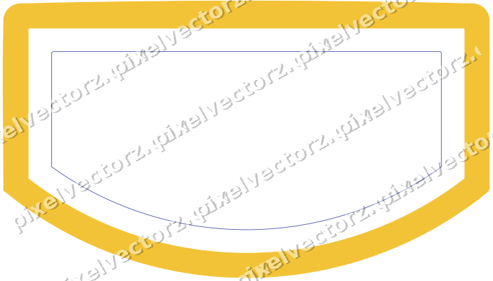 Decorative line art frame in dark blue and amber with label plaque