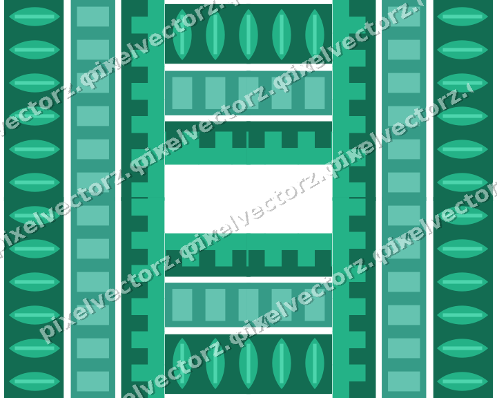 Decorative picture frame border in green and teal with dentil