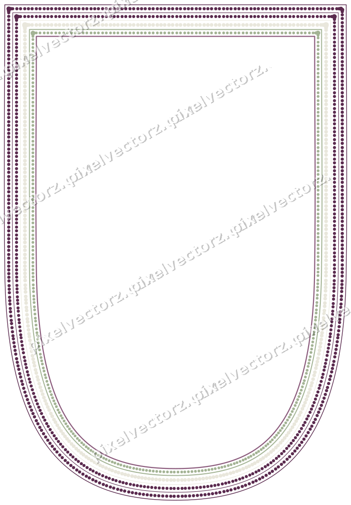Decorative line art frame in dark magenta and lime with shield