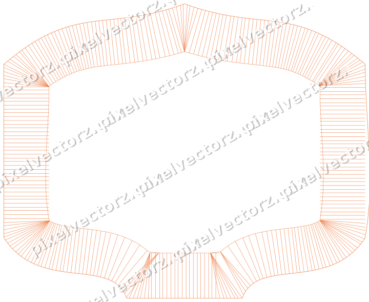 Decorative line art frame in orange and teal with label plaque