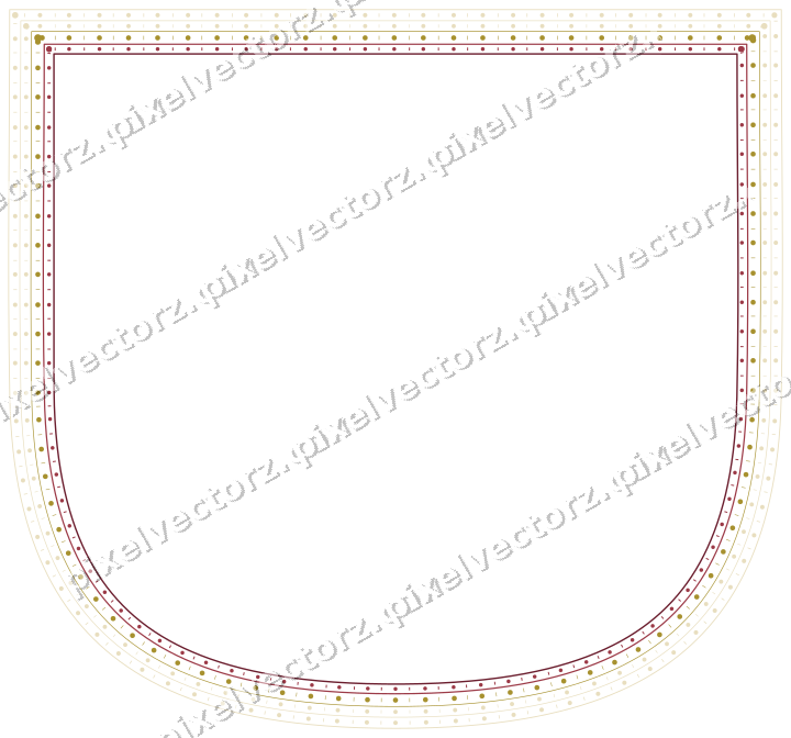 Decorative line art frame in dark pink and red with shield