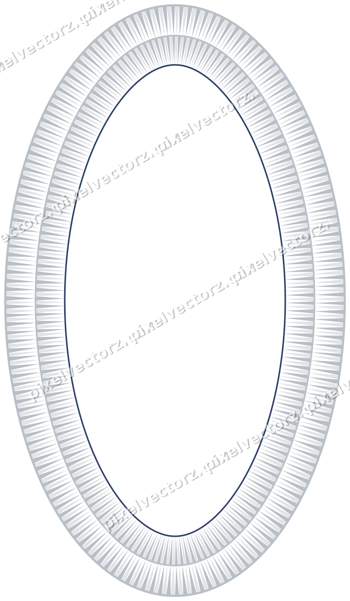 Decorative line art frame in dark blue and white with oval and dentil