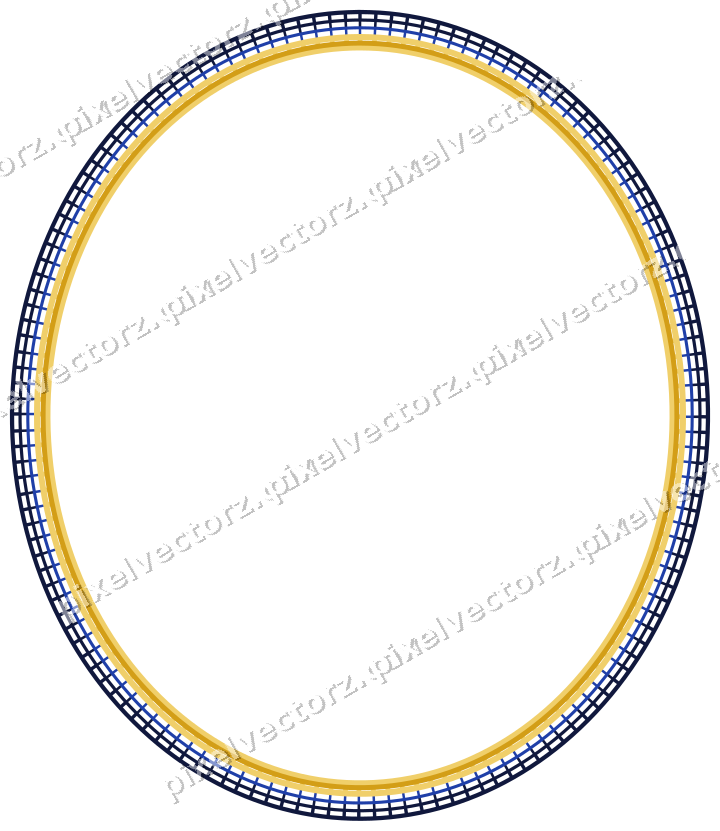 Decorative line art frame in amber and blue with oval and hatching