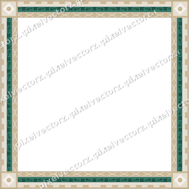 Decorative picture frame border in amber and green with greek key
