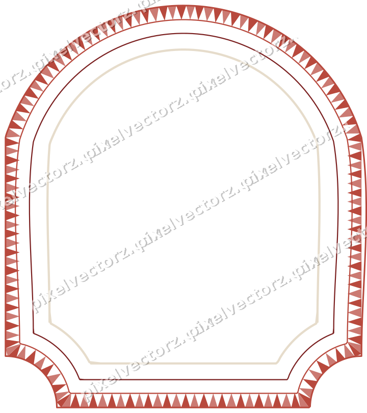 Decorative line art frame in dark red and dark green with label plaque