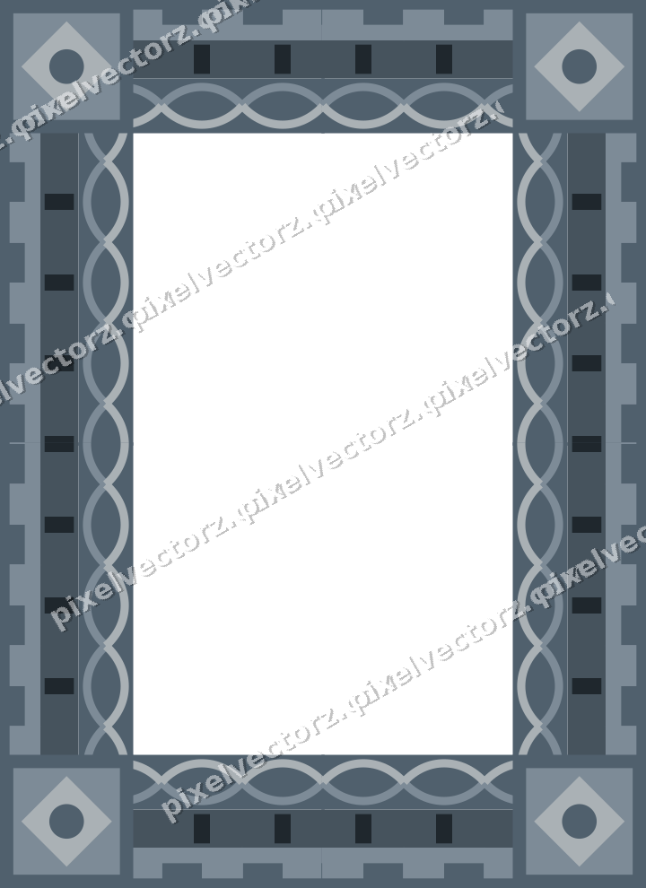 Decorative picture frame border in blue and orange with step band