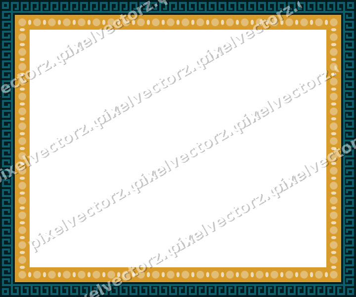 Decorative picture frame border in amber and dark teal with greek key