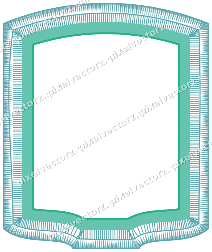 Decorative line art frame in green and teal with label plaque
