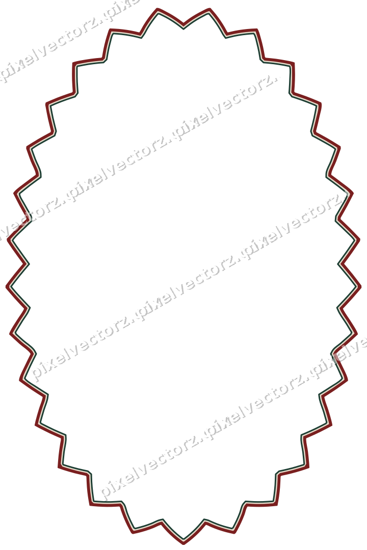 Decorative line art frame in dark red and dark green with oval