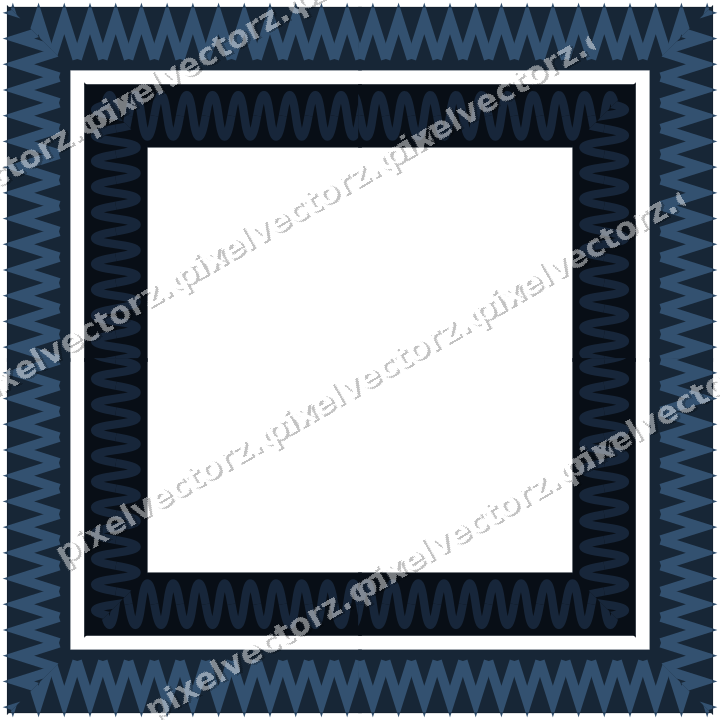 Decorative picture frame border in dark blue and orange with zigzag