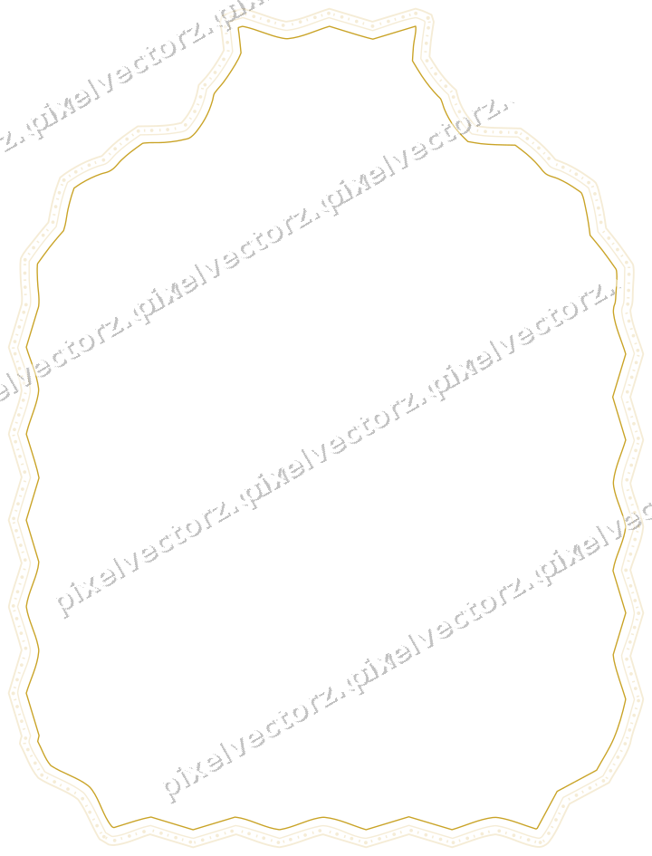 Decorative line art frame in dark green and amber with label plaque