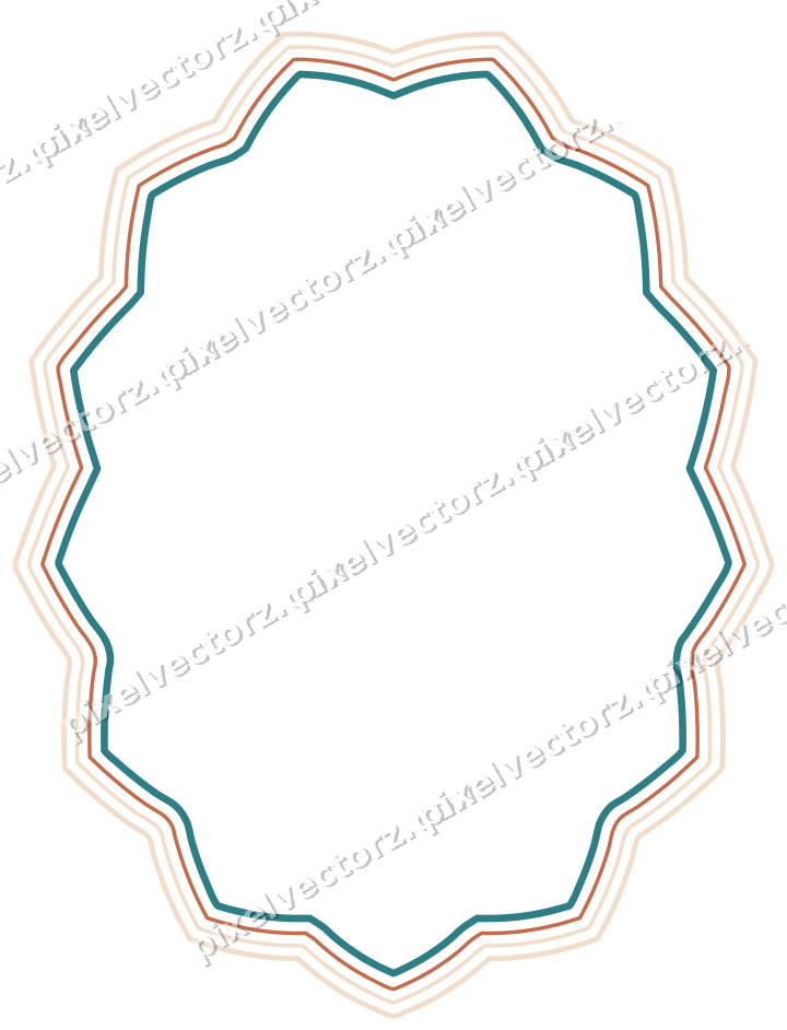 Decorative line art frame in dark teal and orange with oval