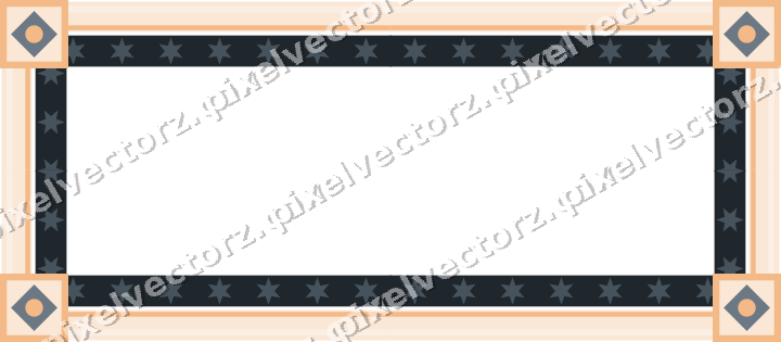 Decorative picture frame border in blue and orange with star band