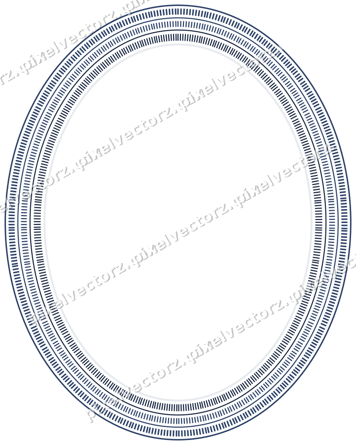 Decorative line art frame in dark blue and white with oval