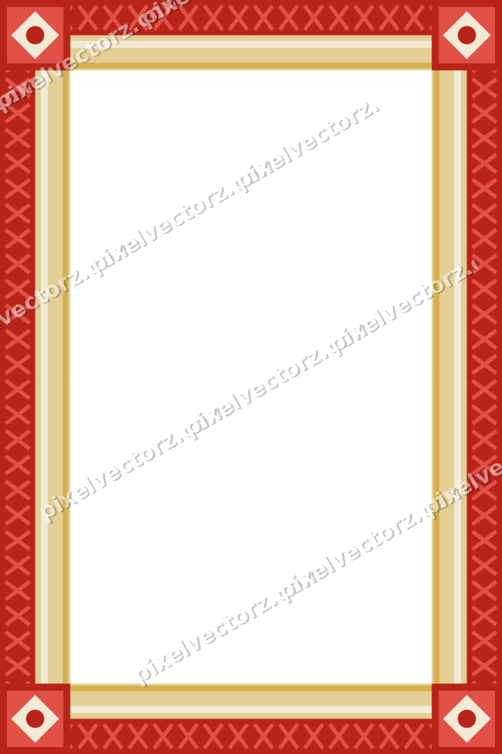 Decorative picture frame border in red and orange with cross band