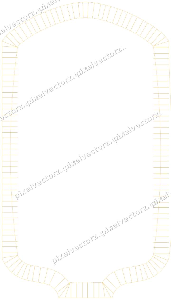 Decorative line art frame in amber and blue with label plaque