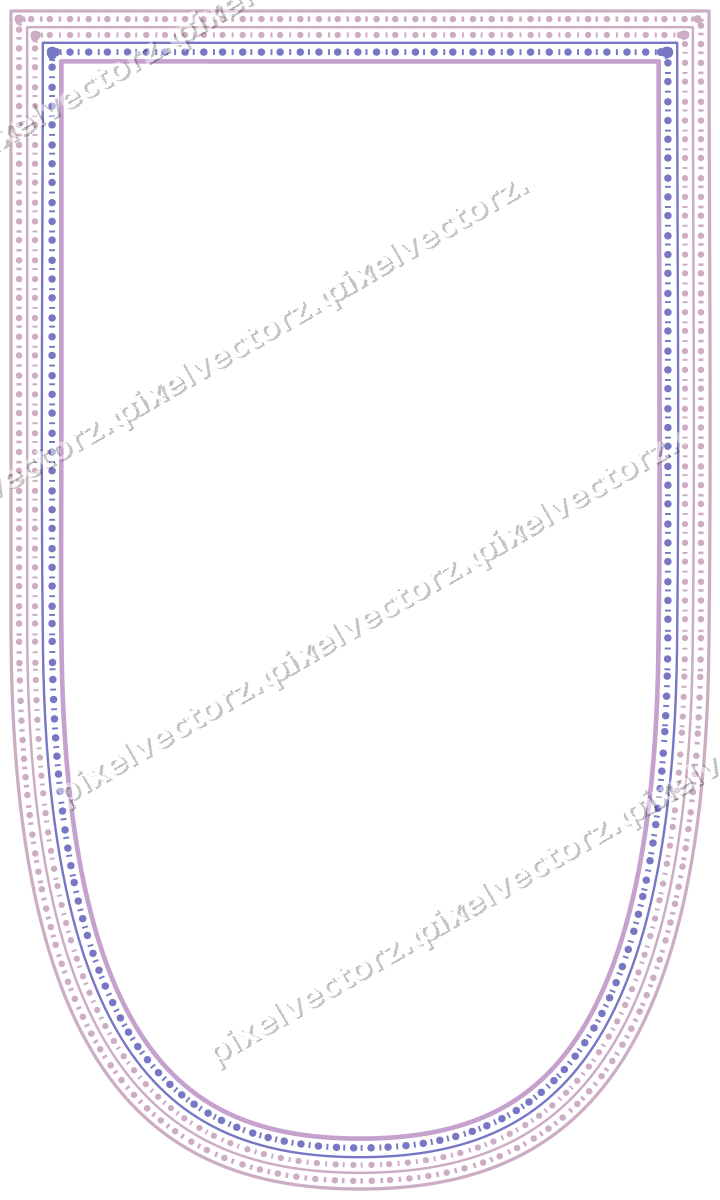 Decorative line art frame in purple and blue with shield