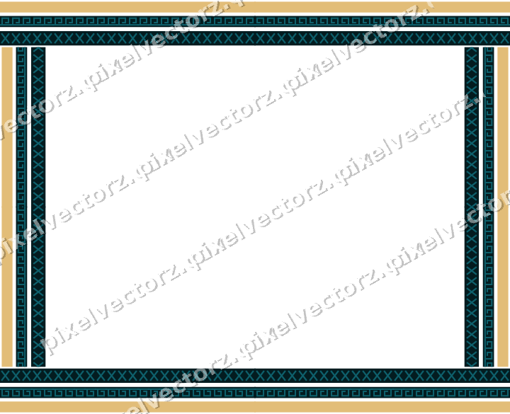 Decorative picture frame border in amber and dark teal with greek key