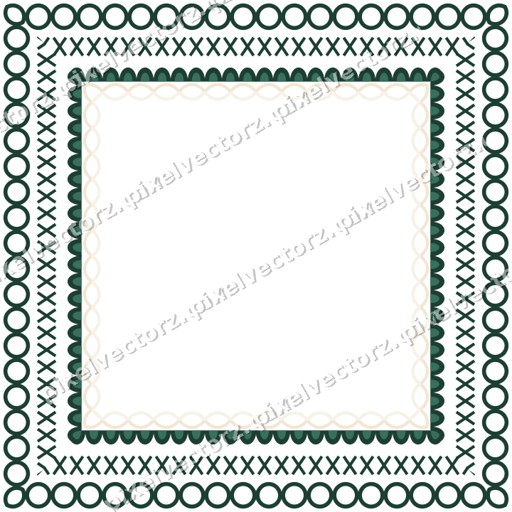 Decorative picture frame border in dark green and red with scale band