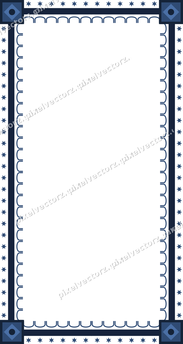Decorative picture frame border in dark blue and amber with star band