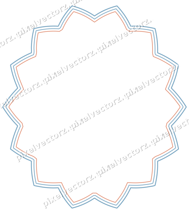 Decorative line art frame in orange and cyan with oval and zigzag edge
