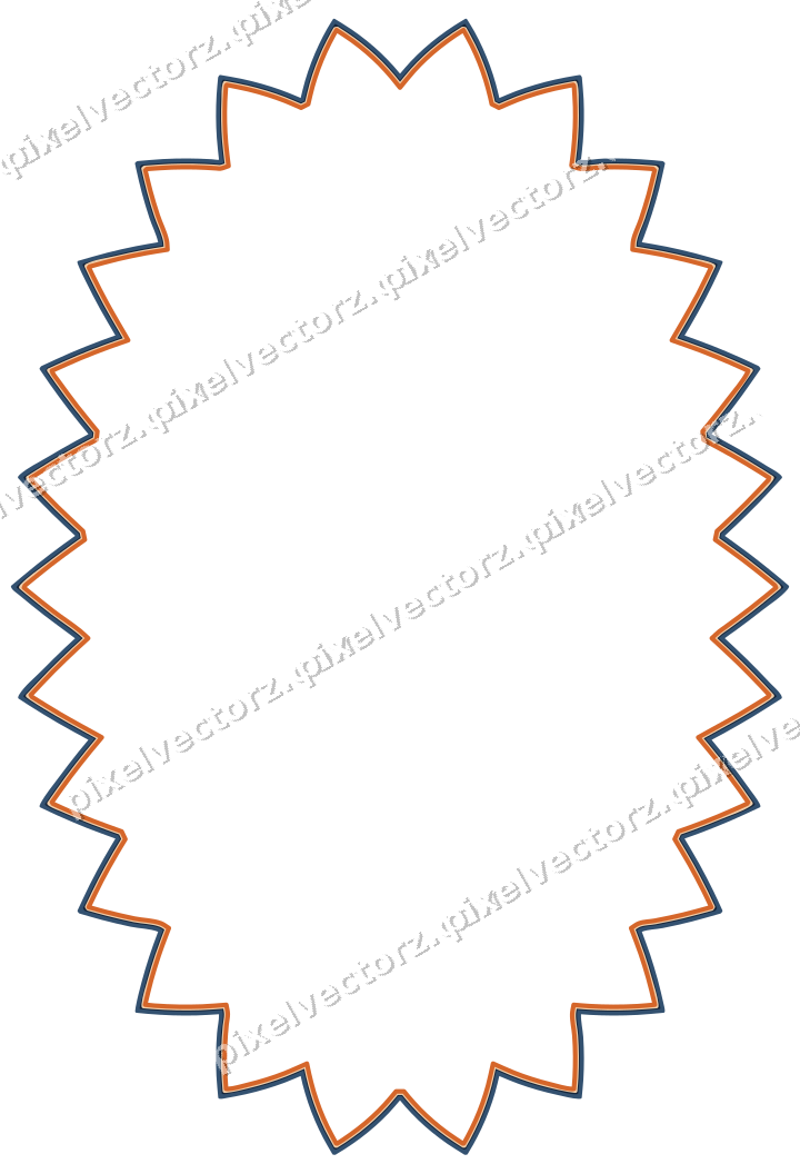 Decorative line art frame in dark blue and orange with oval