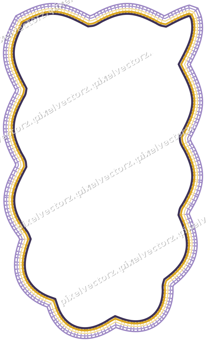 Decorative line art frame in amber and purple with shield