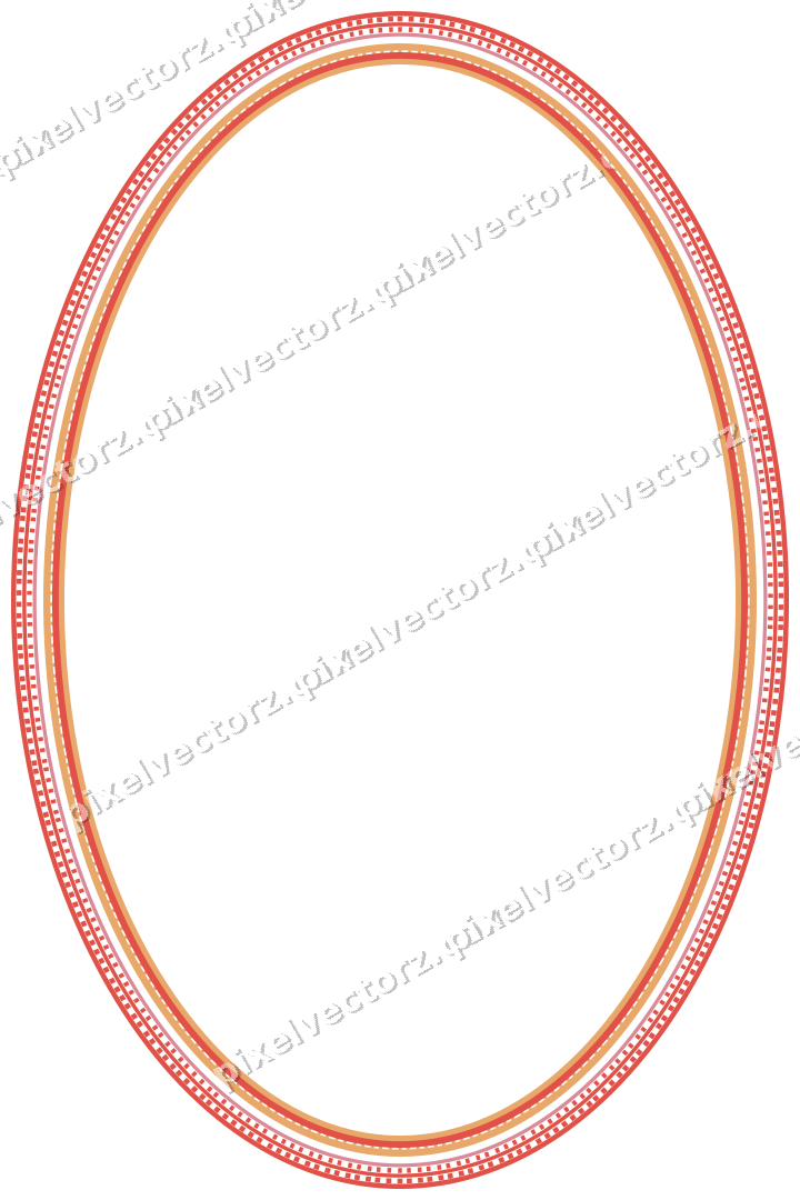 Decorative line art frame in red and orange with oval and dashed line