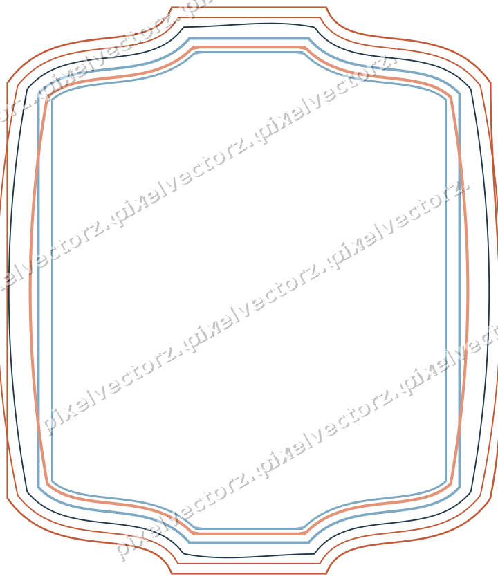 Decorative line art frame in orange and cyan with label plaque