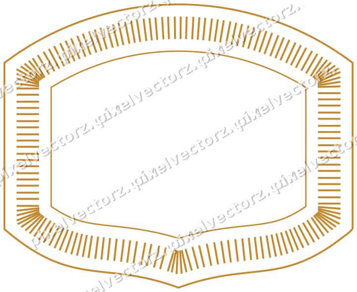 Decorative line art frame in amber and dark teal with label plaque