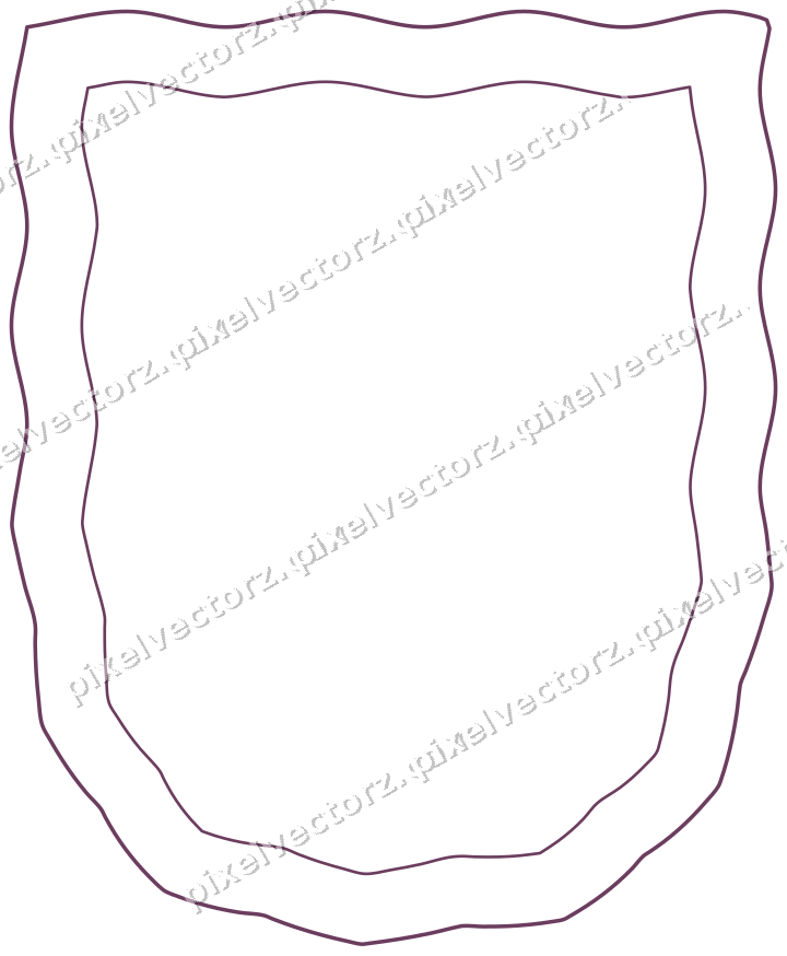 Decorative line art frame in dark magenta and amber with shield