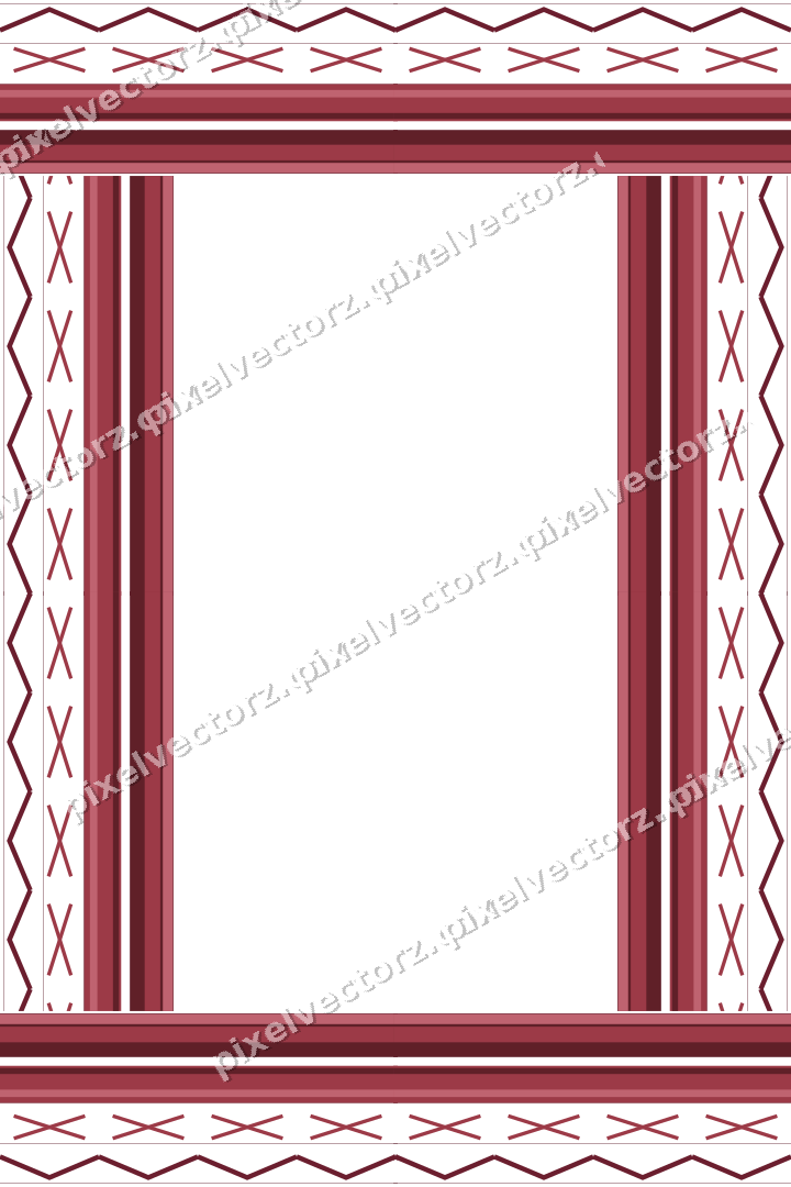 Decorative picture frame border in dark pink and red with cross band