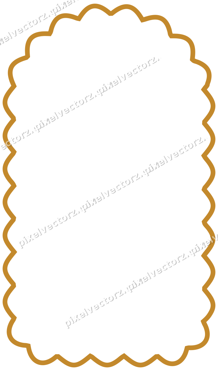Decorative line art frame in amber and dark teal with label plaque