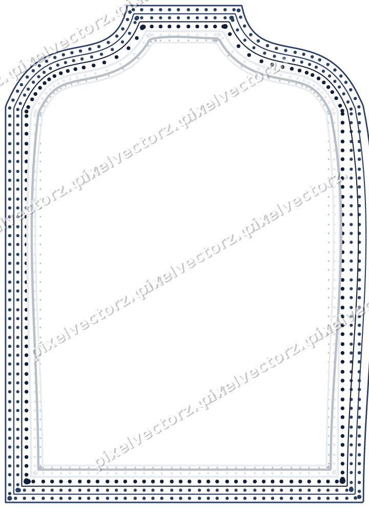 Decorative line art frame in dark blue and white with label plaque