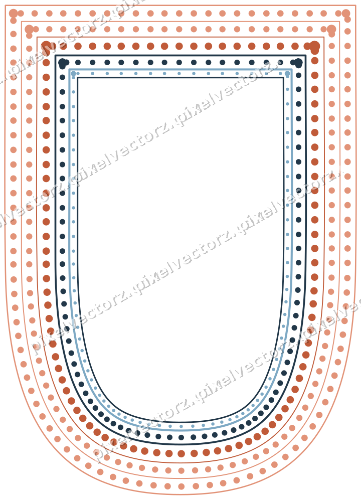 Decorative line art frame in orange and cyan with shield
