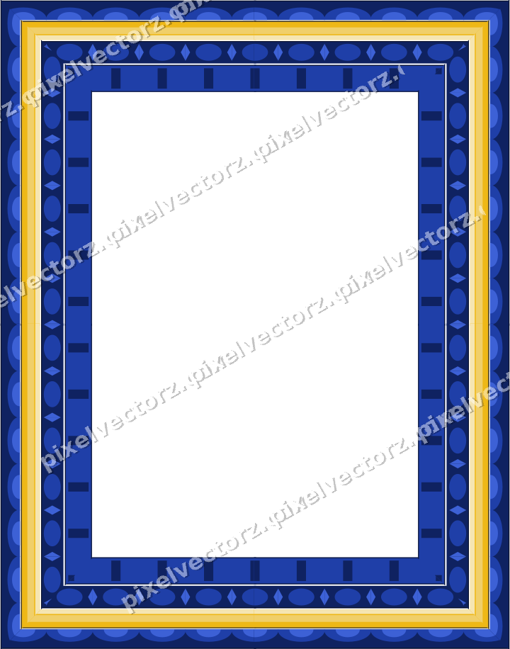 Decorative picture frame border in amber and blue with scale band