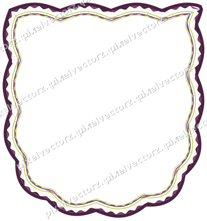 Decorative line art frame in dark magenta and lime with shield
