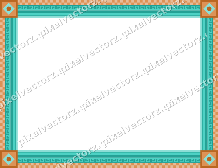 Decorative picture frame border in orange and teal with greek key