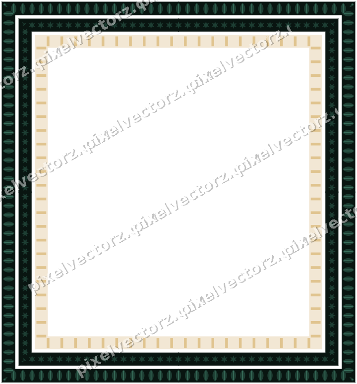 Decorative picture frame border in dark green and red with star band