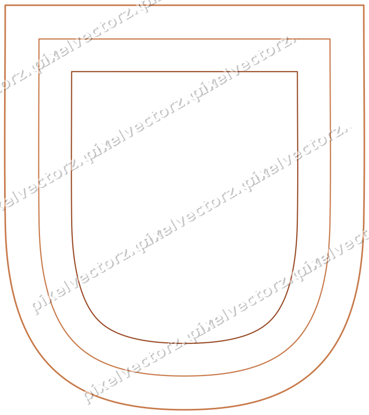 Decorative line art frame in orange and blue with shield