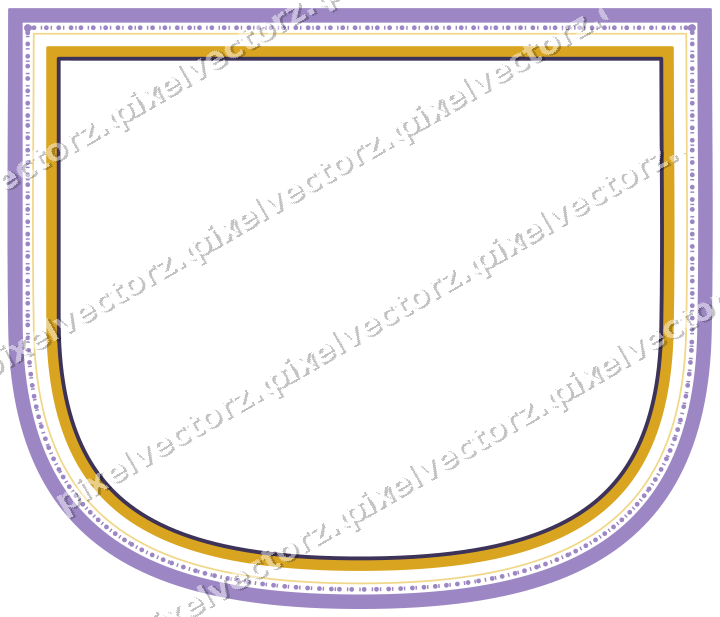 Decorative line art frame in amber and purple with shield