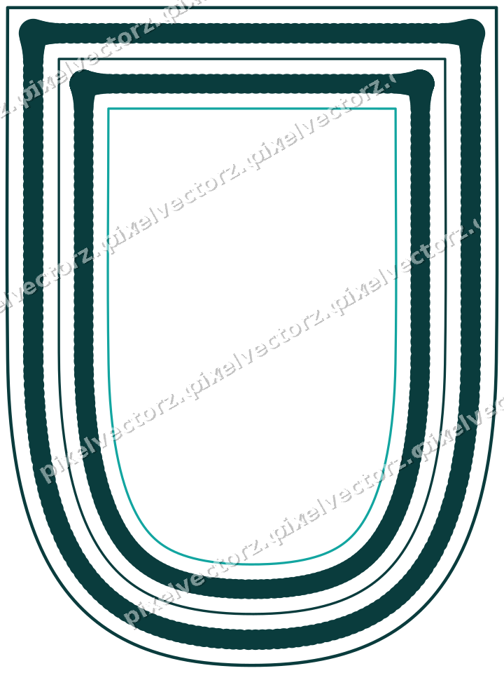 Decorative line art frame in orange and teal with shield