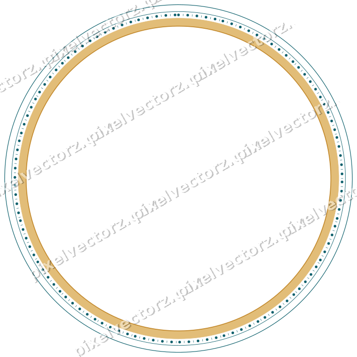 Decorative line art frame in amber and dark teal with oval